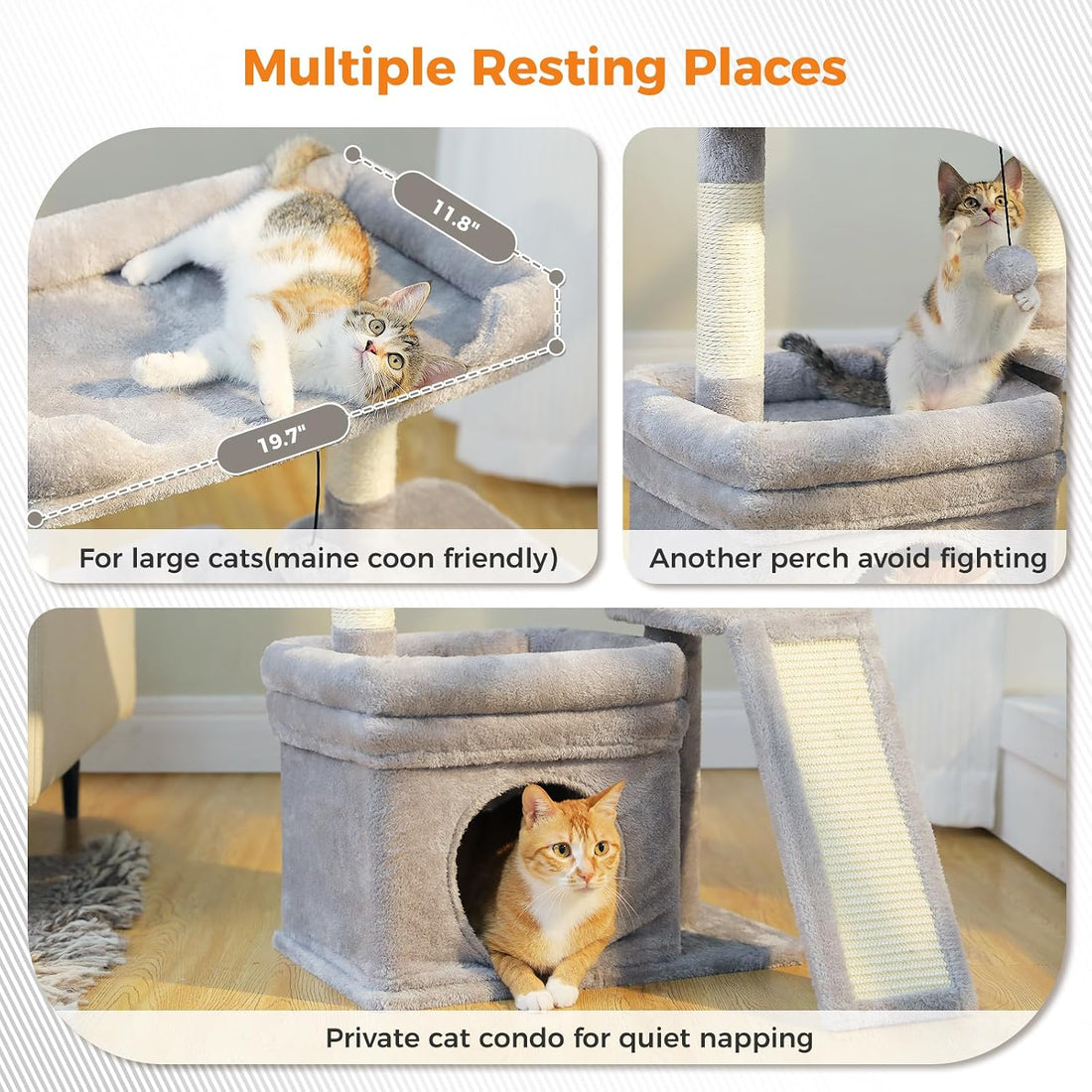 PEQULTI Small Cat Tree Tower for Large Adult Cats with Wide Top Perch