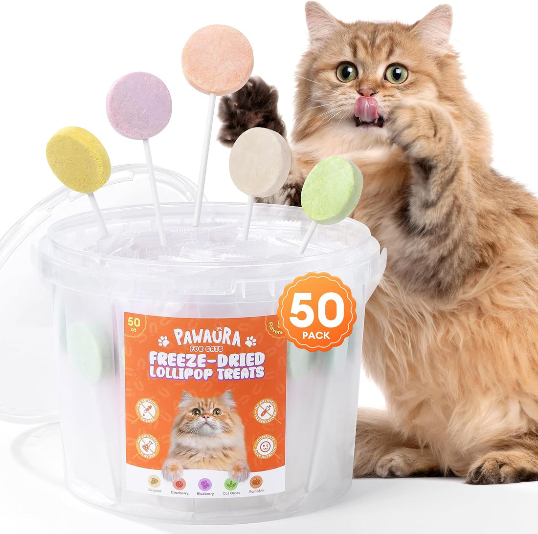 50 Pack Freeze Dried Lollipop Cat Treats (5 Flavors)