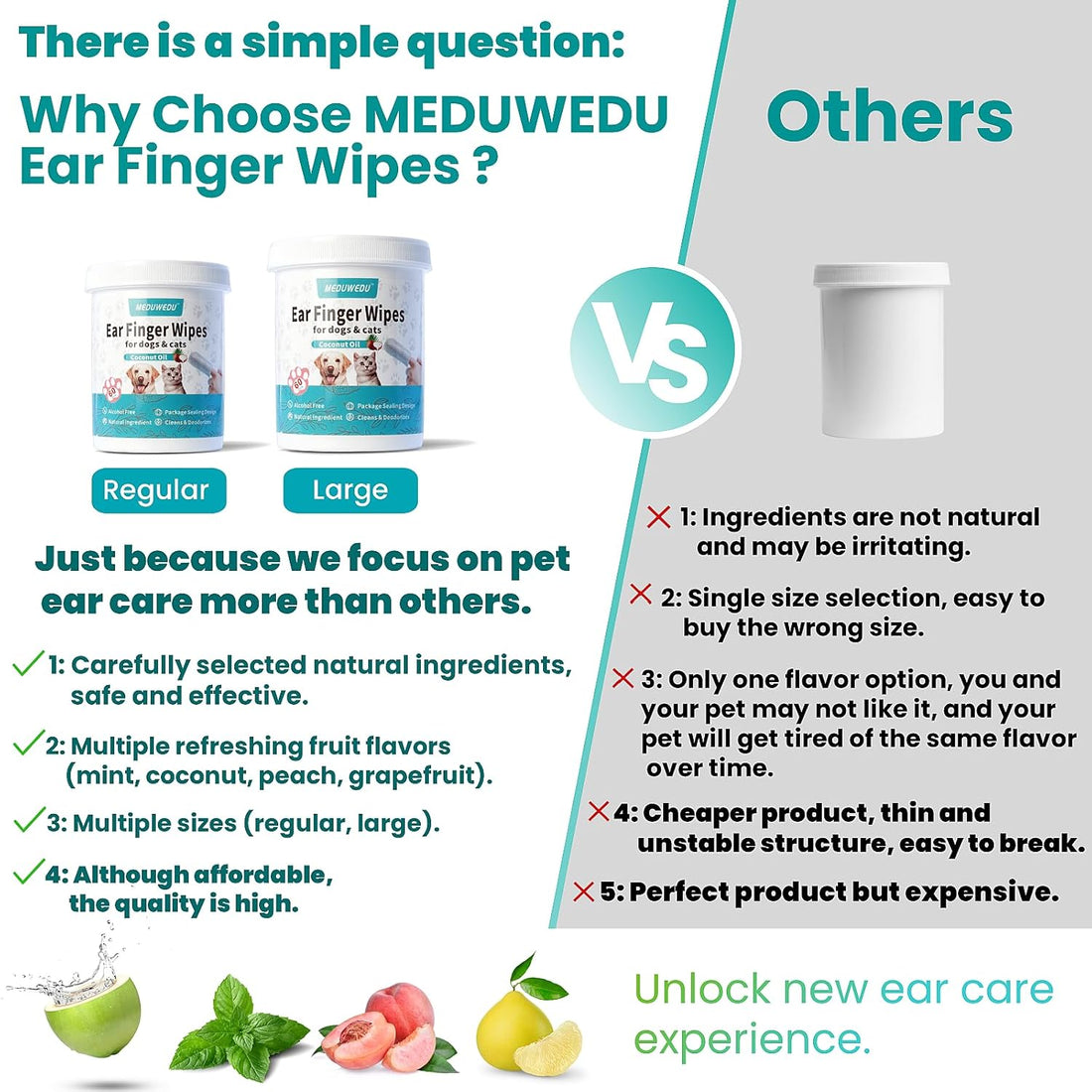MEDUWEDU Ear Cleaner Finger Wipes 60 Counts, Dog Ear Cleaner