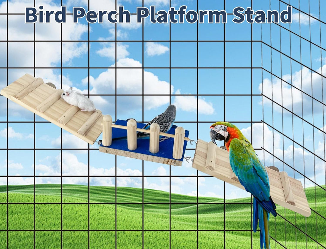 FlidRunest Bird Toy, Parrot Perch Platform with Swing and Ladder
