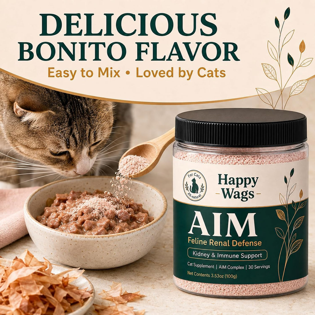 Happy Wags Aim for Cats, Daily Renal Wellness Powder with Amino Acids