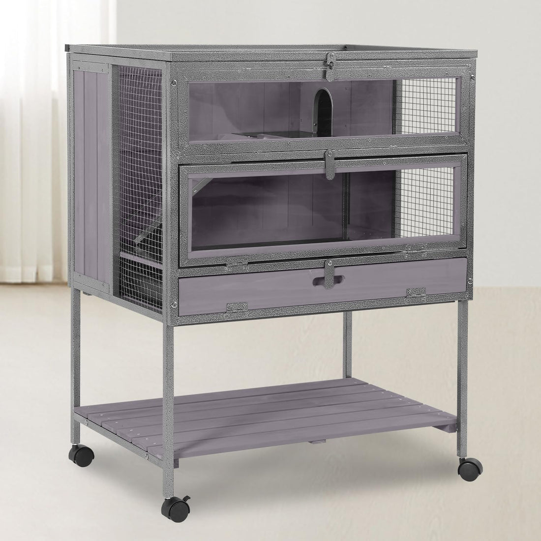 Guinea Pig Cage Indoor with Chew-Proof Edges, Clean Deep Tray