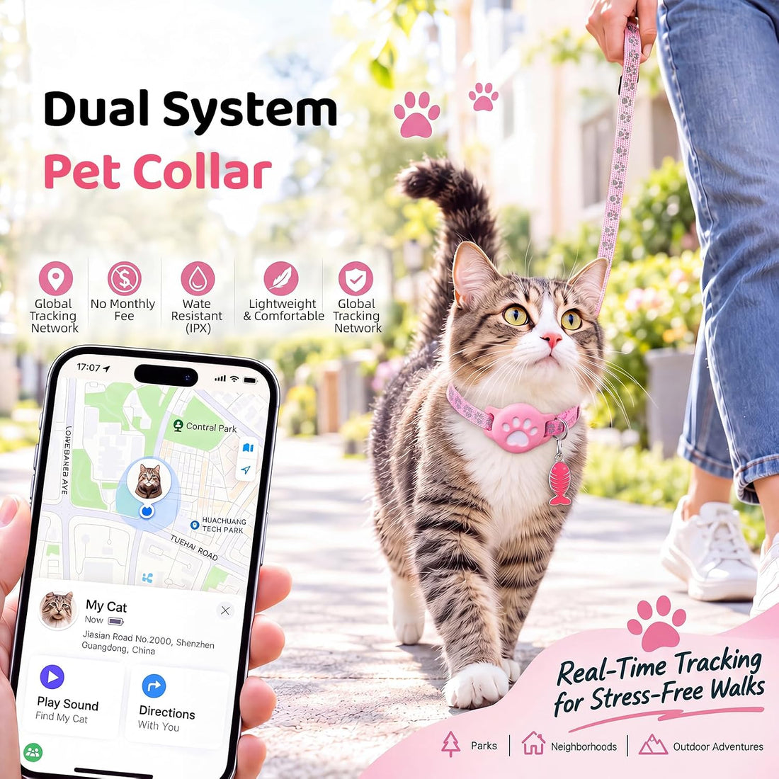 Pet Tracker Collar for Cats, Smart Collar for Small Dogs with Locator