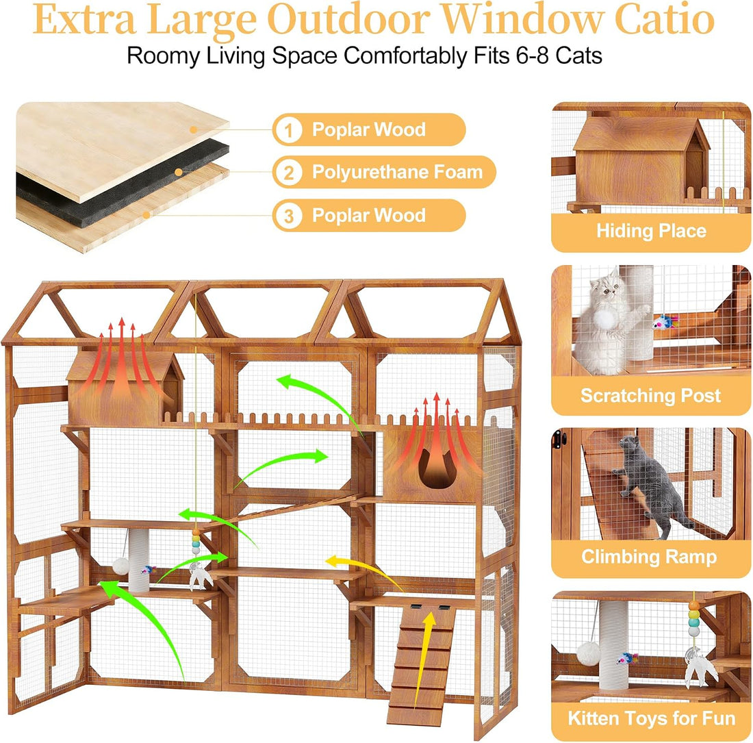 Large Outdoor Cat Enclosure Wooden Catio, Multi-Level Cat Playpen