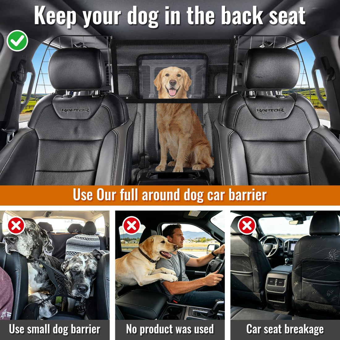 MAXFUT Dog Car Barrier,Full Around Pet Divider Net for Full Size Truck