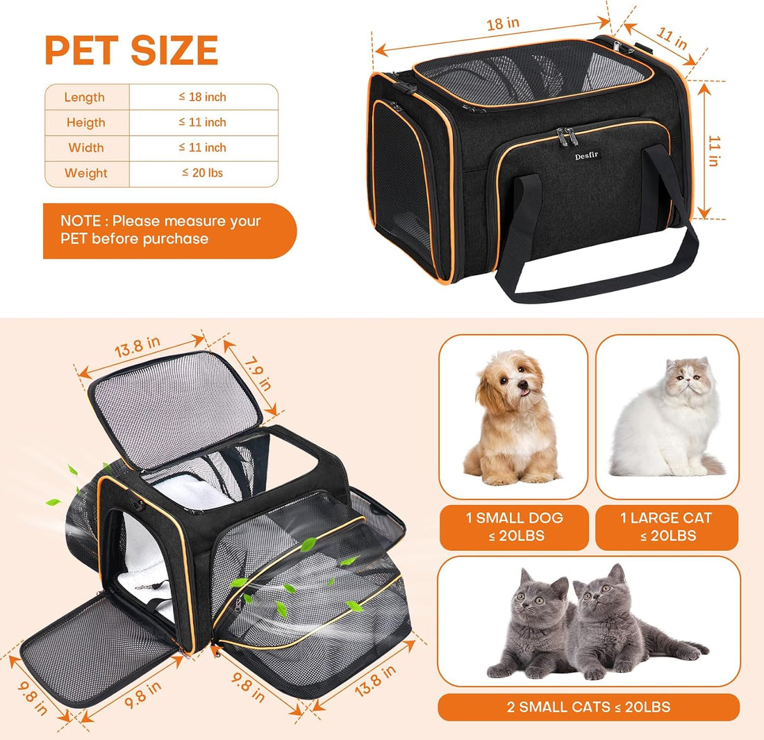 Pet Carrier, Large Soft Sided Expandable Travel Carrier with Steel