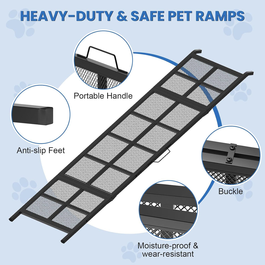 Dog Ramp for Car, 74"x 20" Large Folding Pet Stair Ramp with Non-Slip