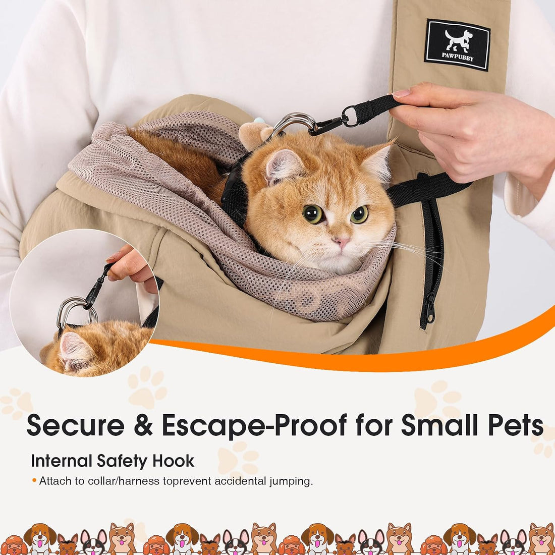 Dog Sling Carrier for Small Dogs & Cats 5-20 lbs, Adjustable Depth