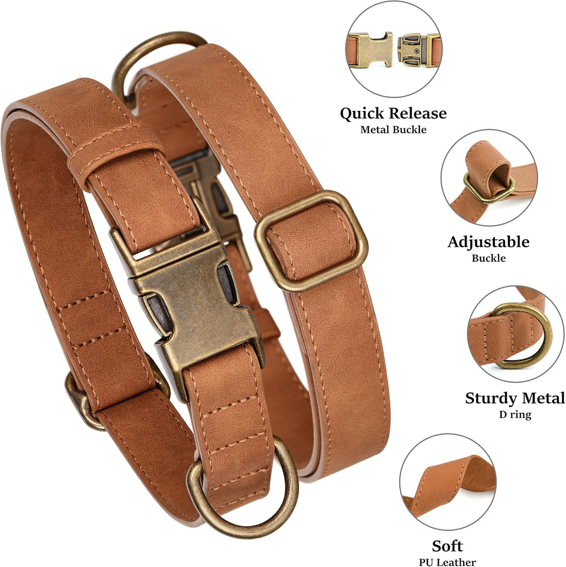 Didog Soft PU Leather Dog Collar for Large Dogs