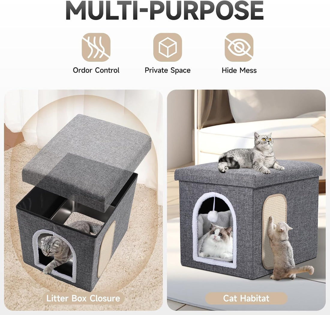 Shikha Hidden Cat Litter Box Enclosure with Scratch Pad & Storage Bag