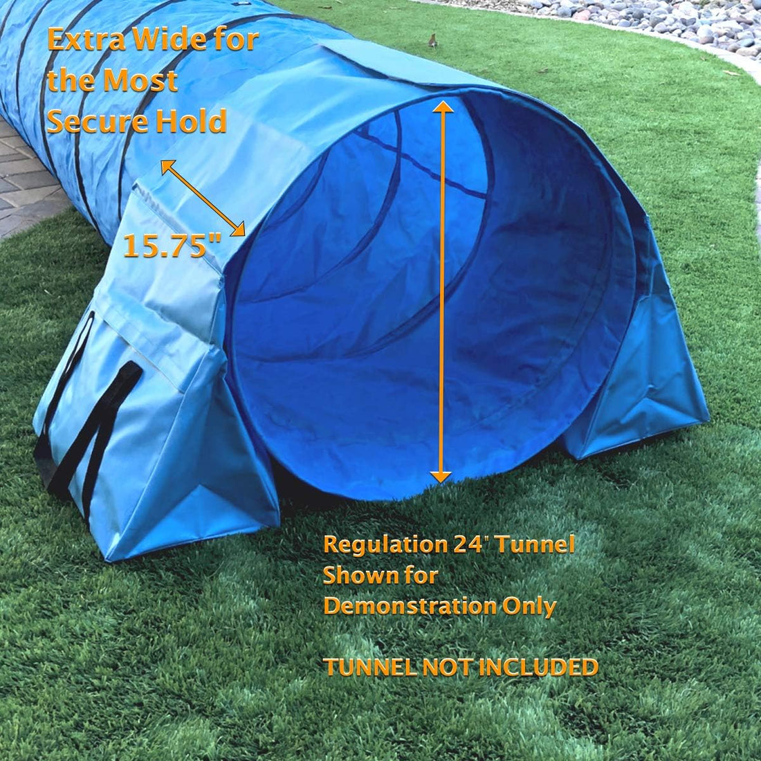 Rise8 Non-constricting Saddlebags for stabilizing Dog Agility Tunnel