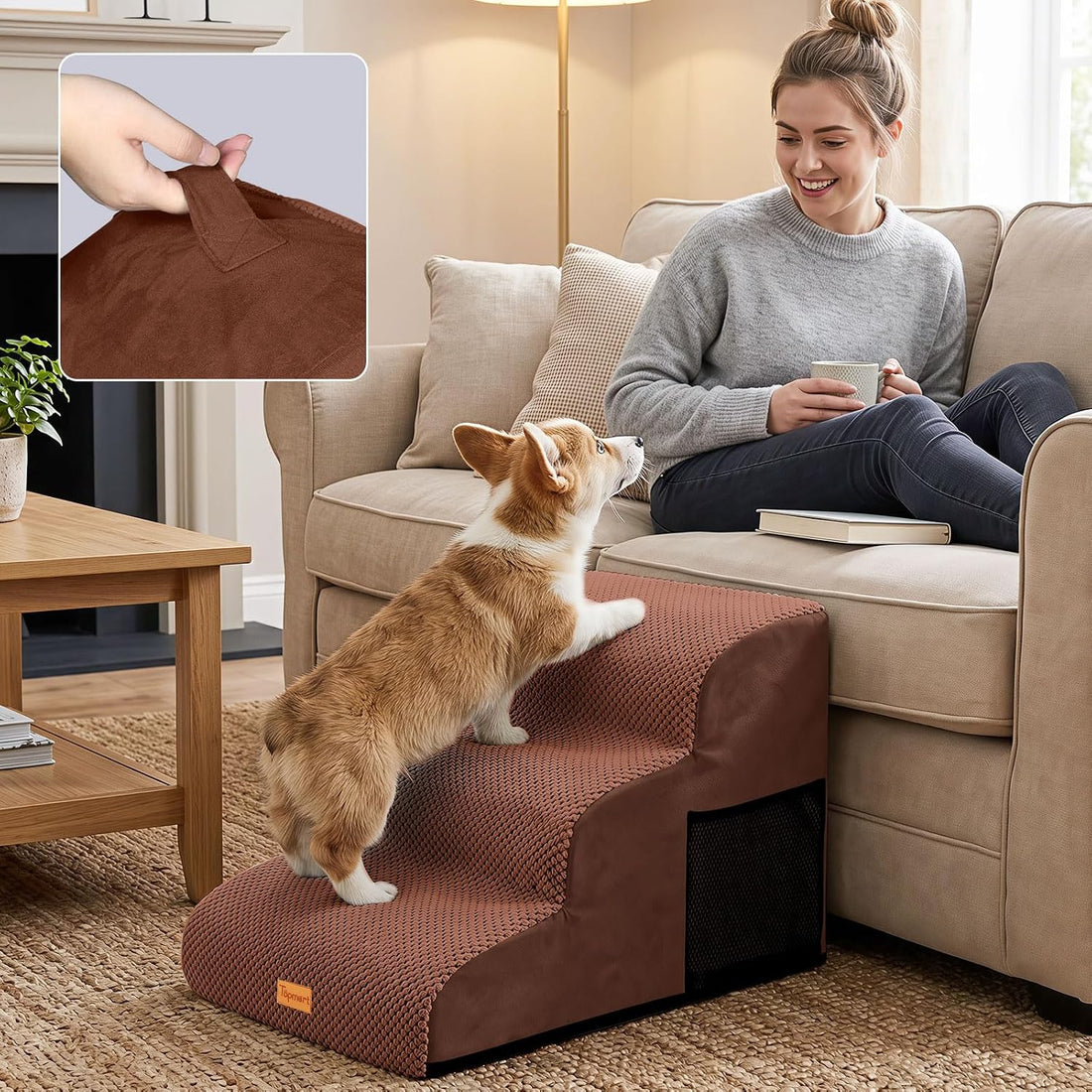 Dog Stairs for Small Dogs, 3-Step Non-Slip Foam Pet Steps for Couch