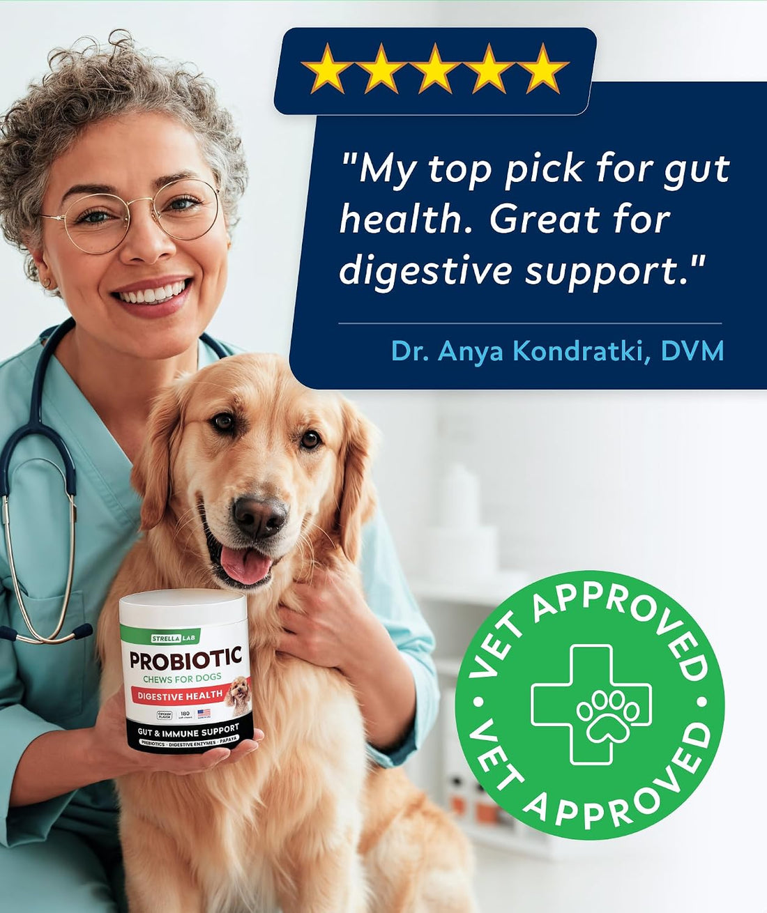 STRELLALAB Probiotics for Dogs Chews for Digestive Health & Gut