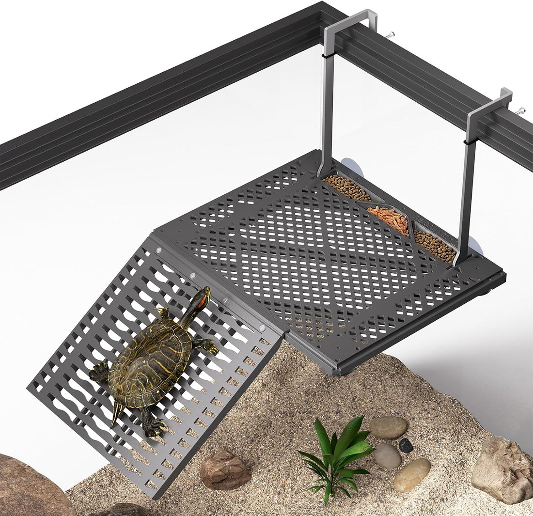 Large Hanging Turtle Basking Platform with Ramp, Food Tray, Upgraded