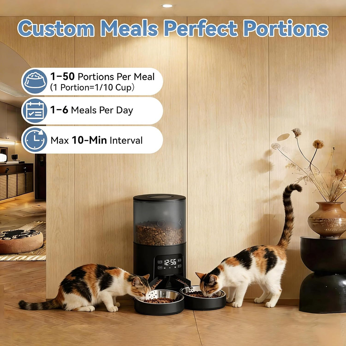 DUMOS 6L Automatic Cat Feeder for 2 Cats, Timed Pet Food Dispenser