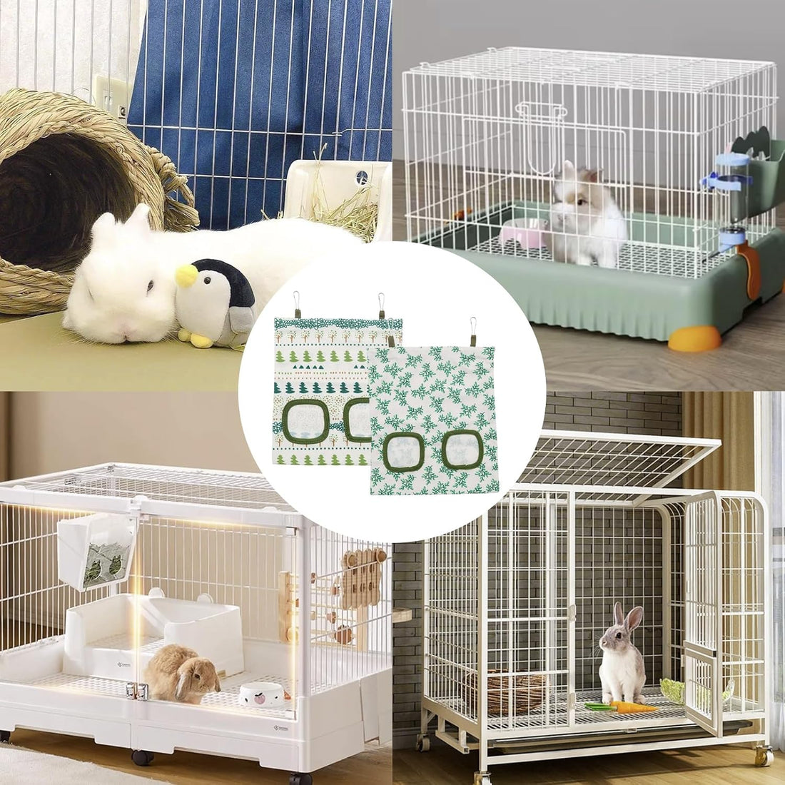 2Pcs Rabbit Hay Feeder Bag, Hanging Guinea Pig Hay Feeder, Green