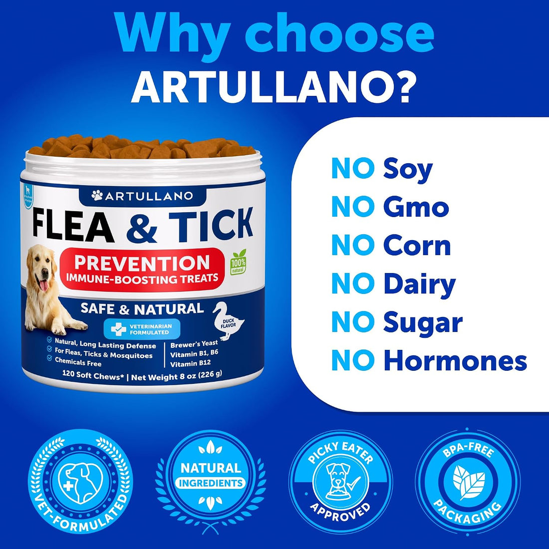 Flea and Tick Support for Dogs - 120 Chews - Dog Flea Chewables