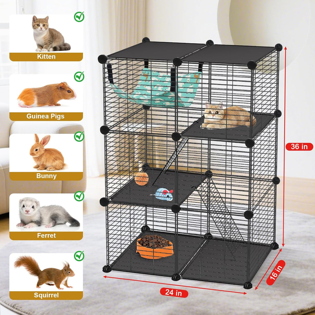 VISCOO Cat Cage, 3-Tier DIY Catio Cat Enclosures, 24"x16"x 36"