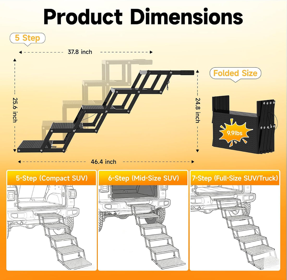 5-Step Dog Stairs for Car, Foldable Pet Steps for Large Dogs
