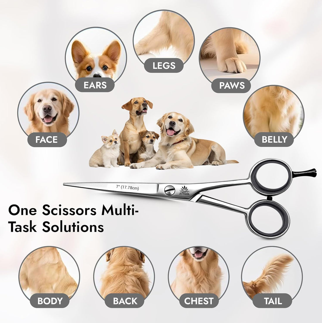 ARSUK Dog Grooming Scissors 7-Inch Professional Japanese Stainless