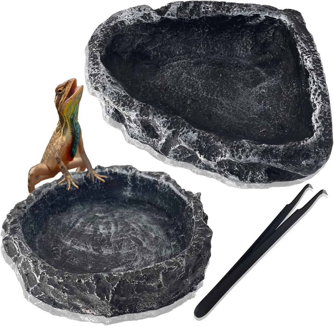 2Pcs Reptile Water Bowl, Feeding Dish for Leopard Gecko Lizard