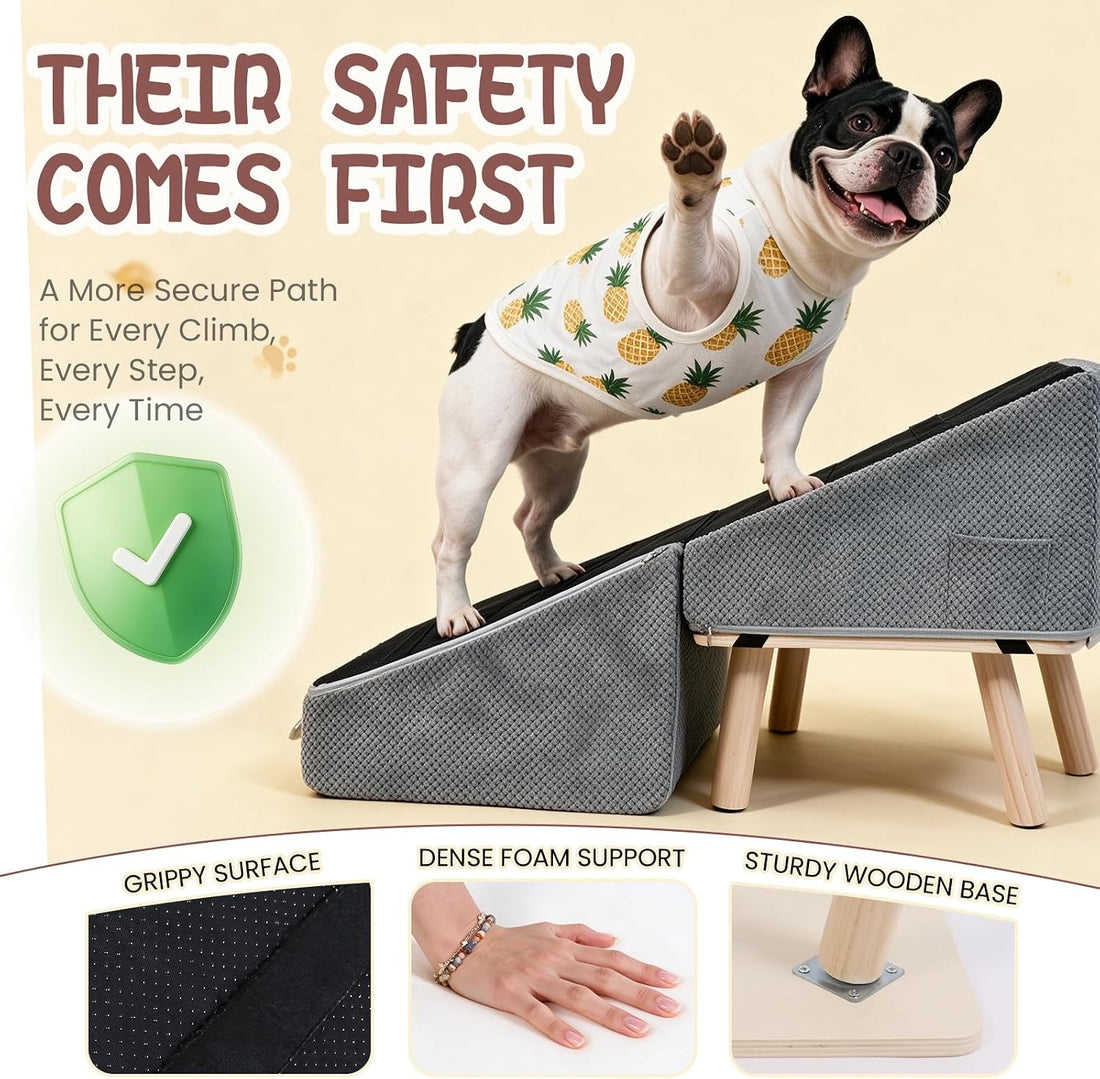 Space-Saving Dog Ramp for Bed, 2-in-1 Ottoman for Small Dogs
