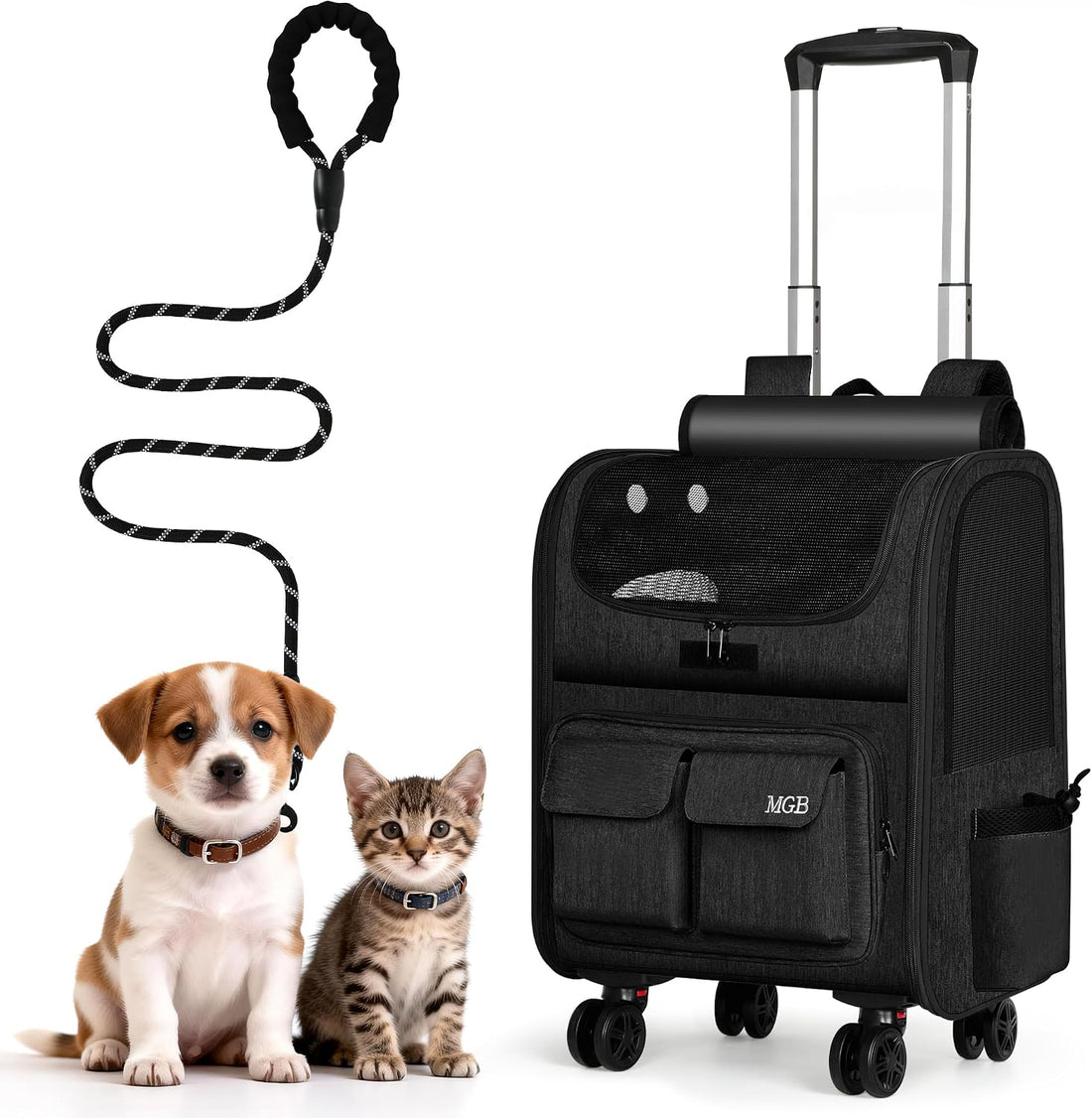 MGB Pet Carrier with Wheels, Rolling Cat Carrier Gray