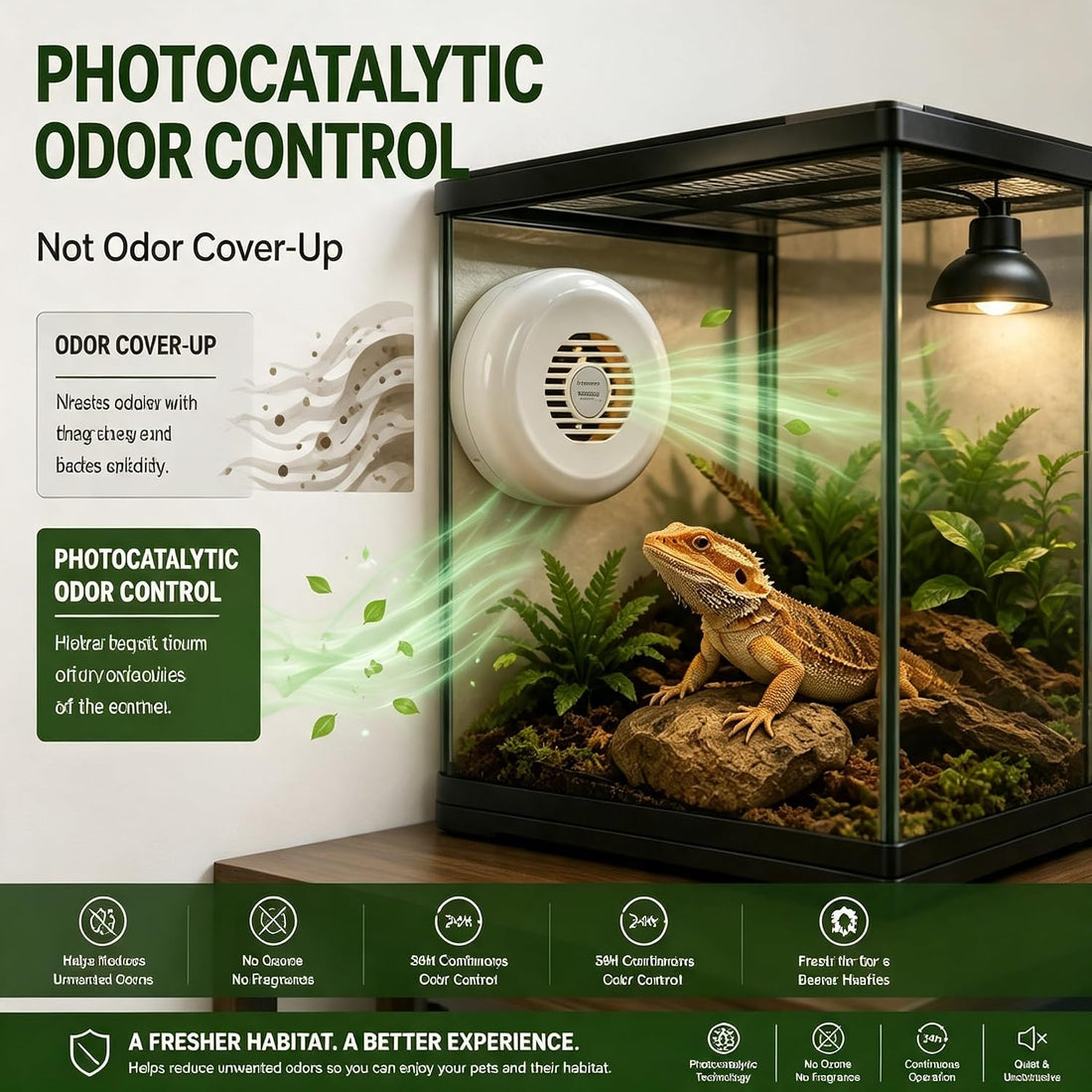 Reptile Odor Eliminator, Photocatalytic Terrarium Deodorizer