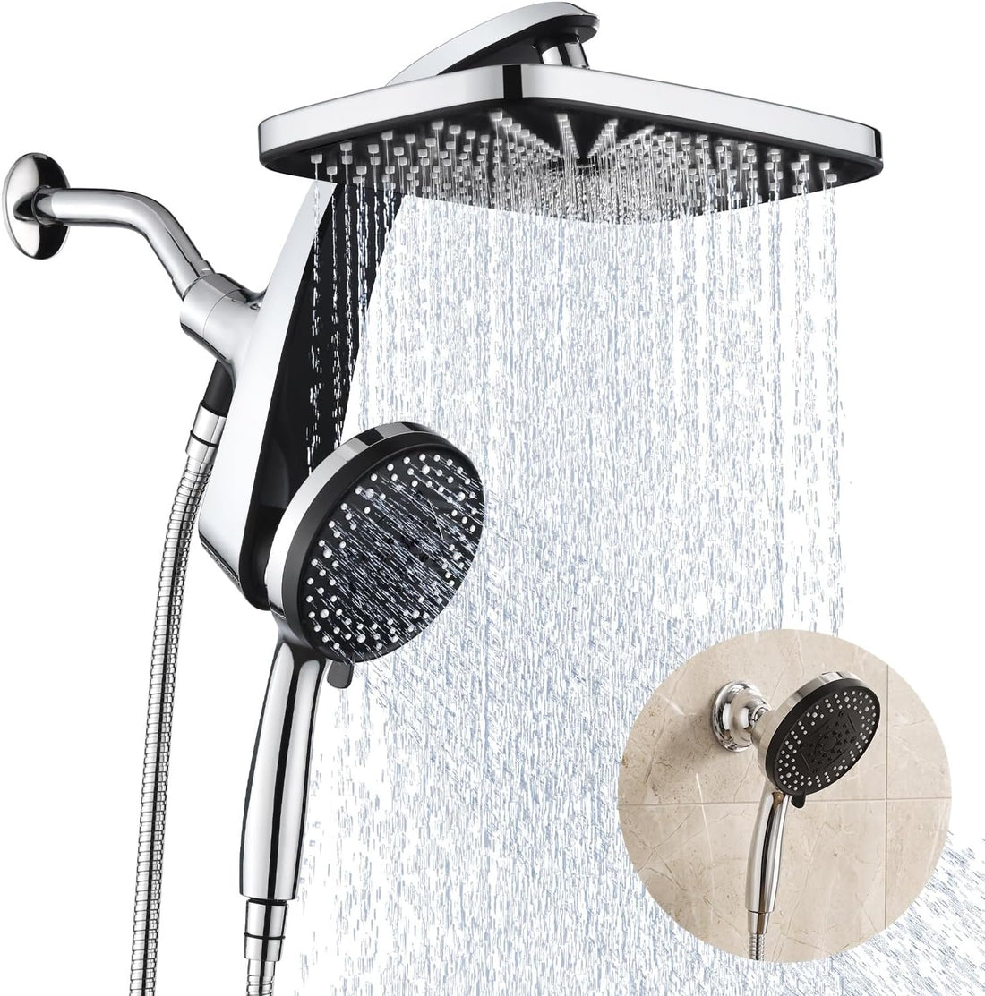 Rain Shower Head with Handheld Showerhead, Chrome 1.8GPM