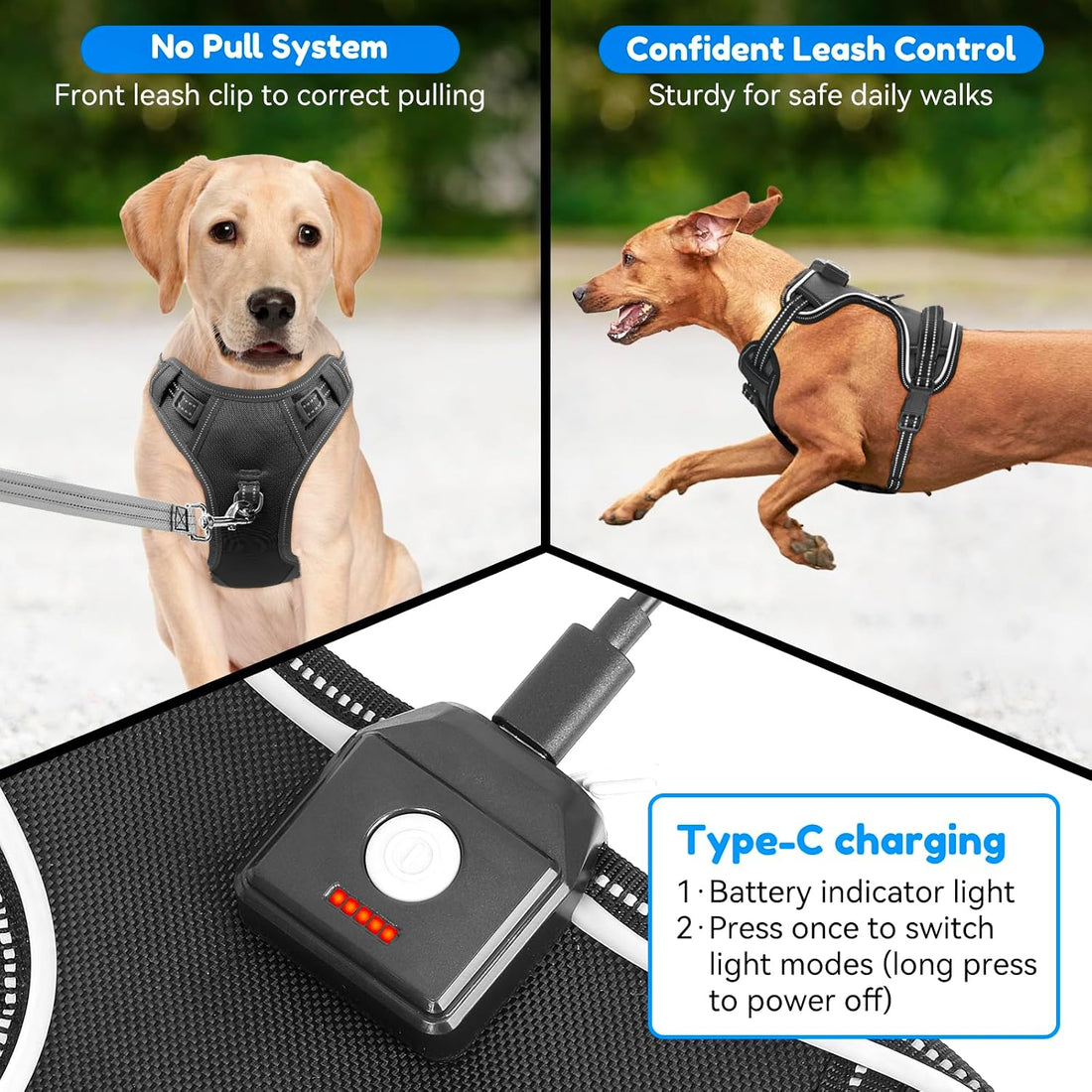 Light Up Dog Harness, LED Rechargeable Safety Dog Harness for Night