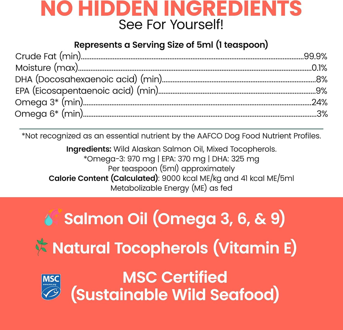 Wild Alaskan Salmon Oil for Dogs & Cats 16 oz - Omega 3 Dog Fish Oil