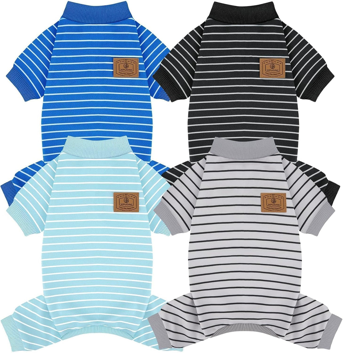 XPUDAC 4 Pack Dog Pajamas Striped Dog Clothes for Small Medium Dogs
