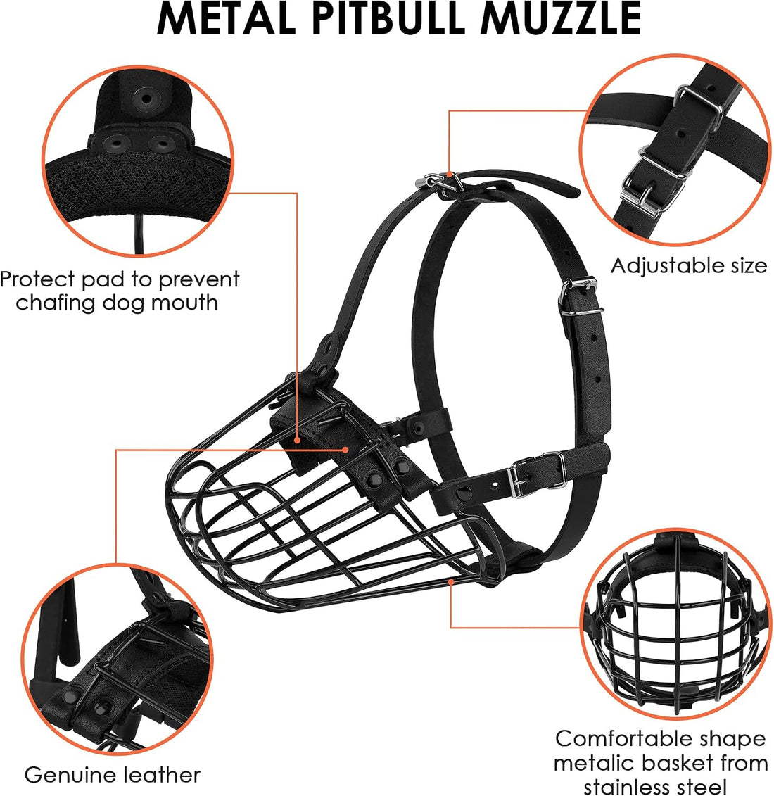 Pitbull Dog Muzzle Metal Mask Amstaff Secure Wire Basket Adjustable