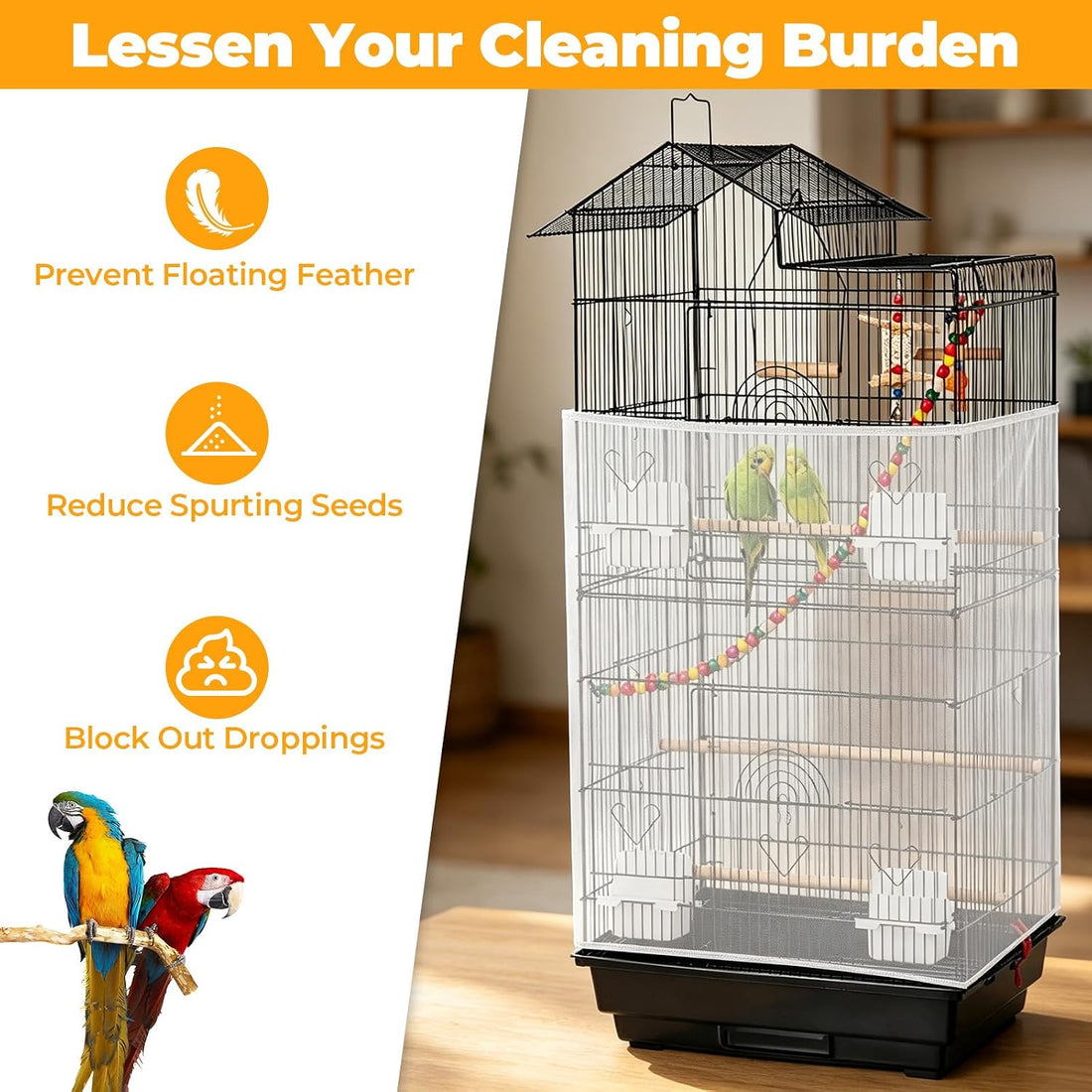 Large Bird Cage Seed Catcher Universal Bird Cages Net Cover