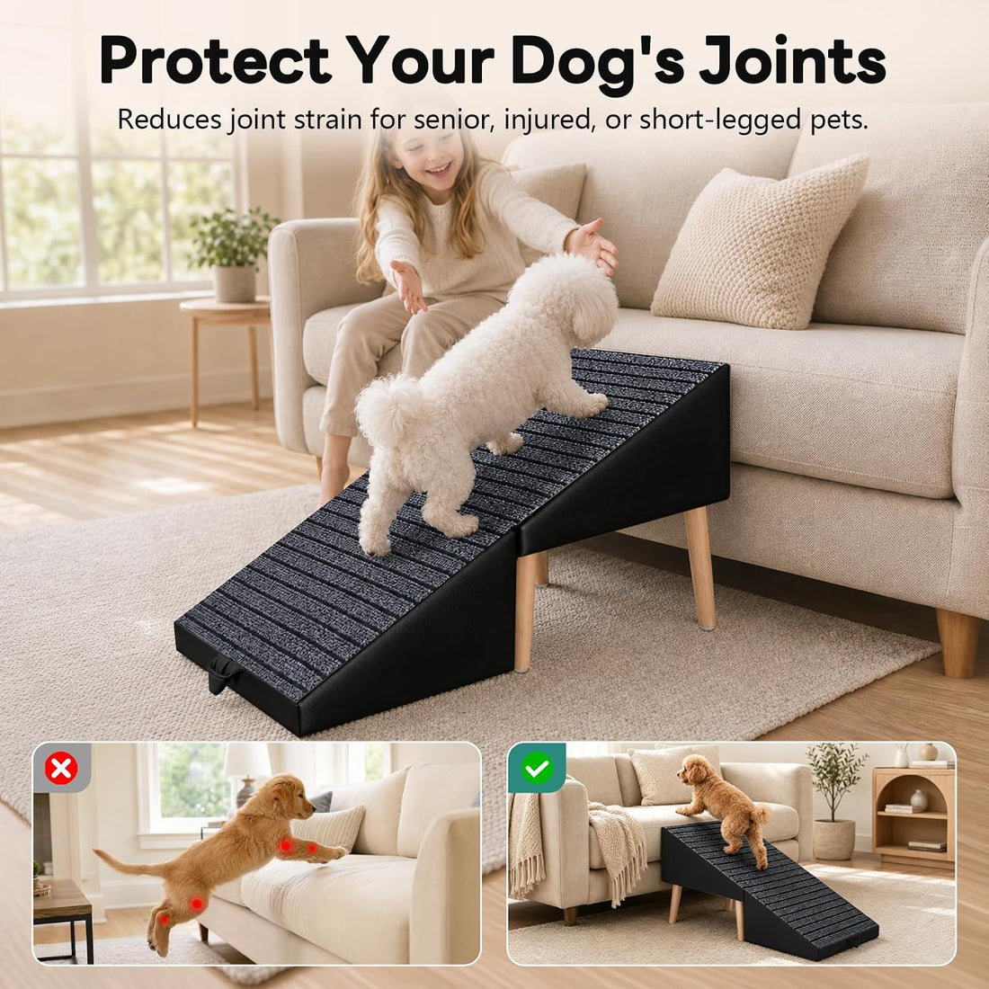 2-in-1 Foldable Dog Ramp Ottoman for Couch