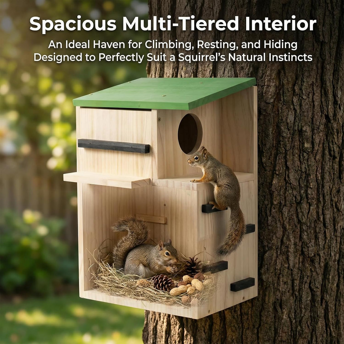 Large Squirrel Houses for Outside, Squirrels Nesting Box with Platform