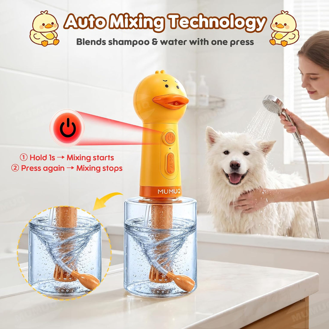 Electric Dog Shampoo Dispenser, IPX7 Waterproof, 400ml Bear Design