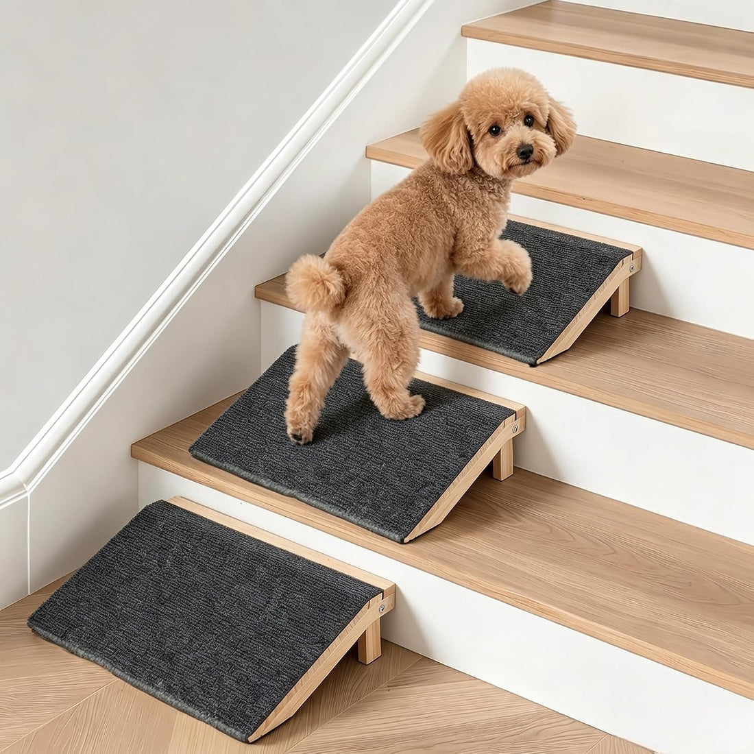 Wooden Dog Ramp for Stairs, 4.3"/5.5" Height Adjustable Pet Ramp