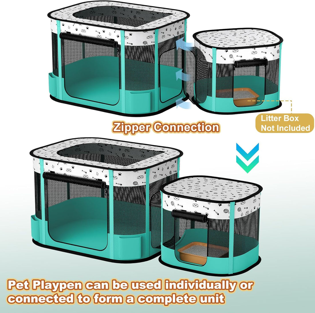 DESELL Portable Cat Playpen, 8-Rod Reinforced Kitten Dog Playpens