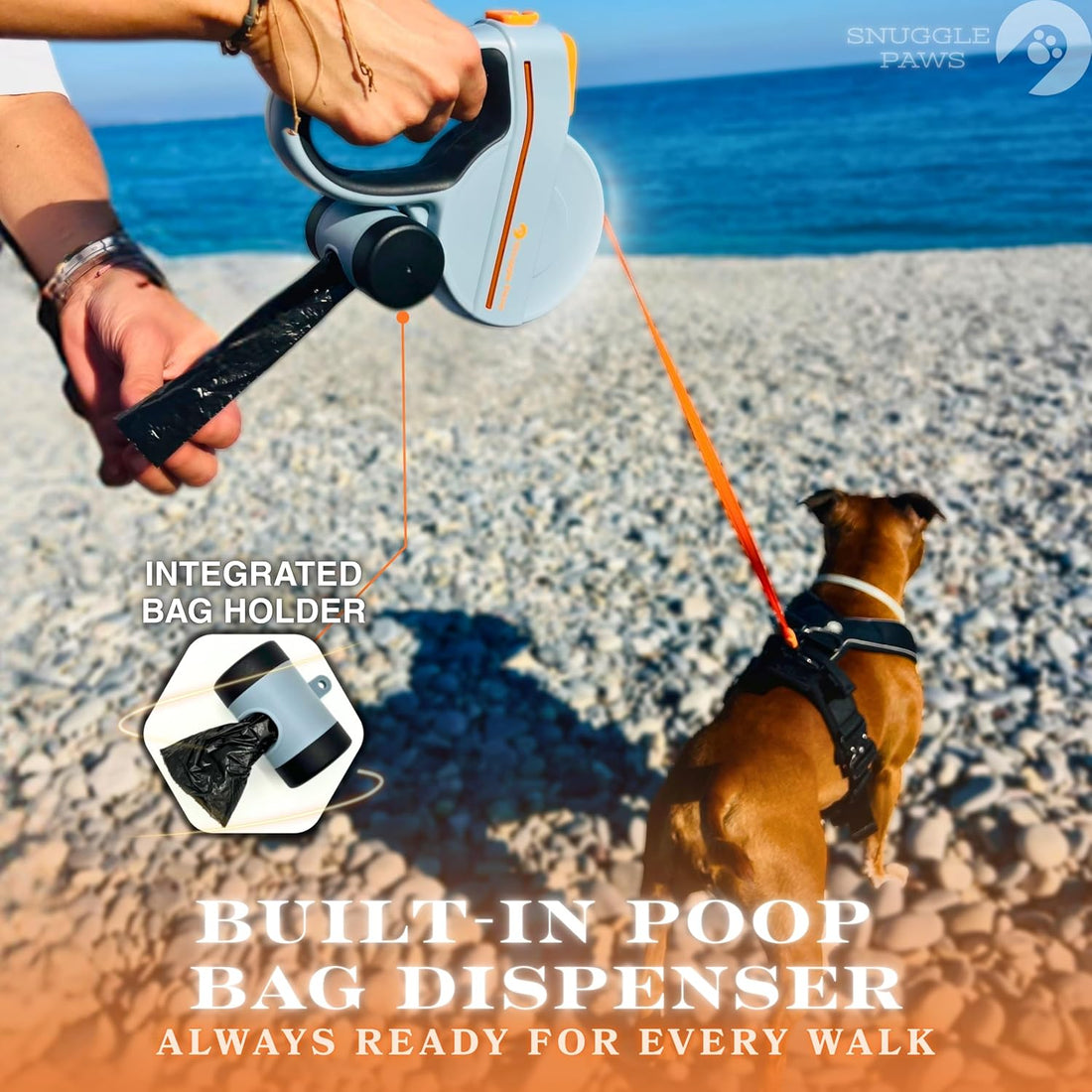 Snuggle Paws Heavy Duty Retractable Dog Leash 16.4 ft All-in-One