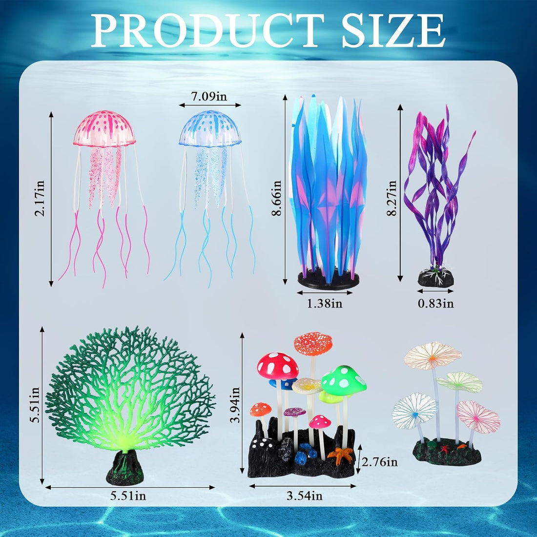 Frienda 8 Pcs Glowing Aquarium Fish Tank Decorations, Blue, Pink