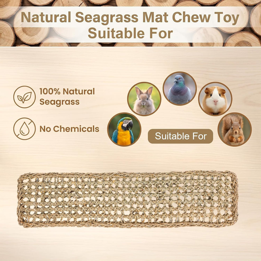 2Pcs Seagrass Mat for Birds, Bird Cage Accessories with 8 Hooks