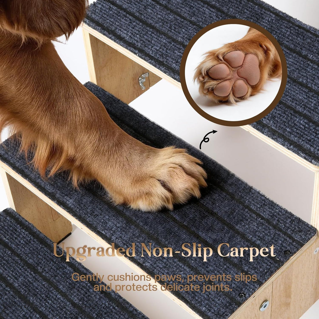 5-Step Wooden Dog Steps for Bed, Anti-Slip Dog Stairs with Carpet Pads