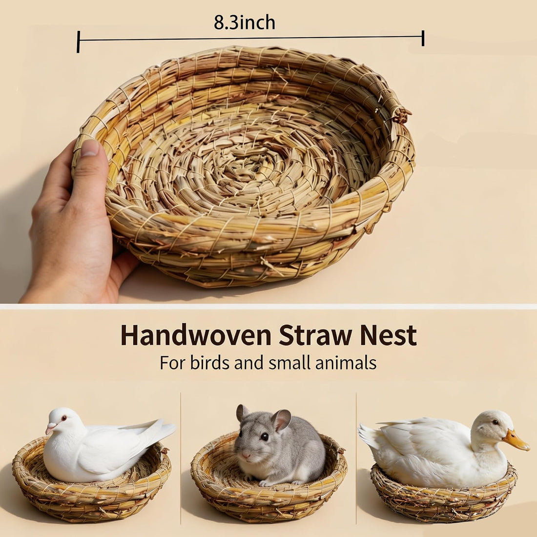 Orgrimmar 2PCS Handmade Woven Flat Base Straw Bird Nest Hatch House