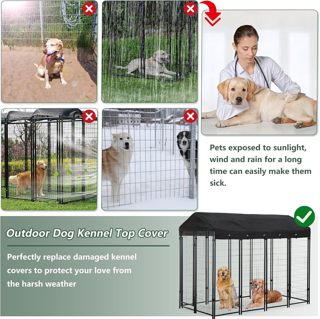 Outdoor Dog Kennel Replacement Top Covers Windproof Anti-UV