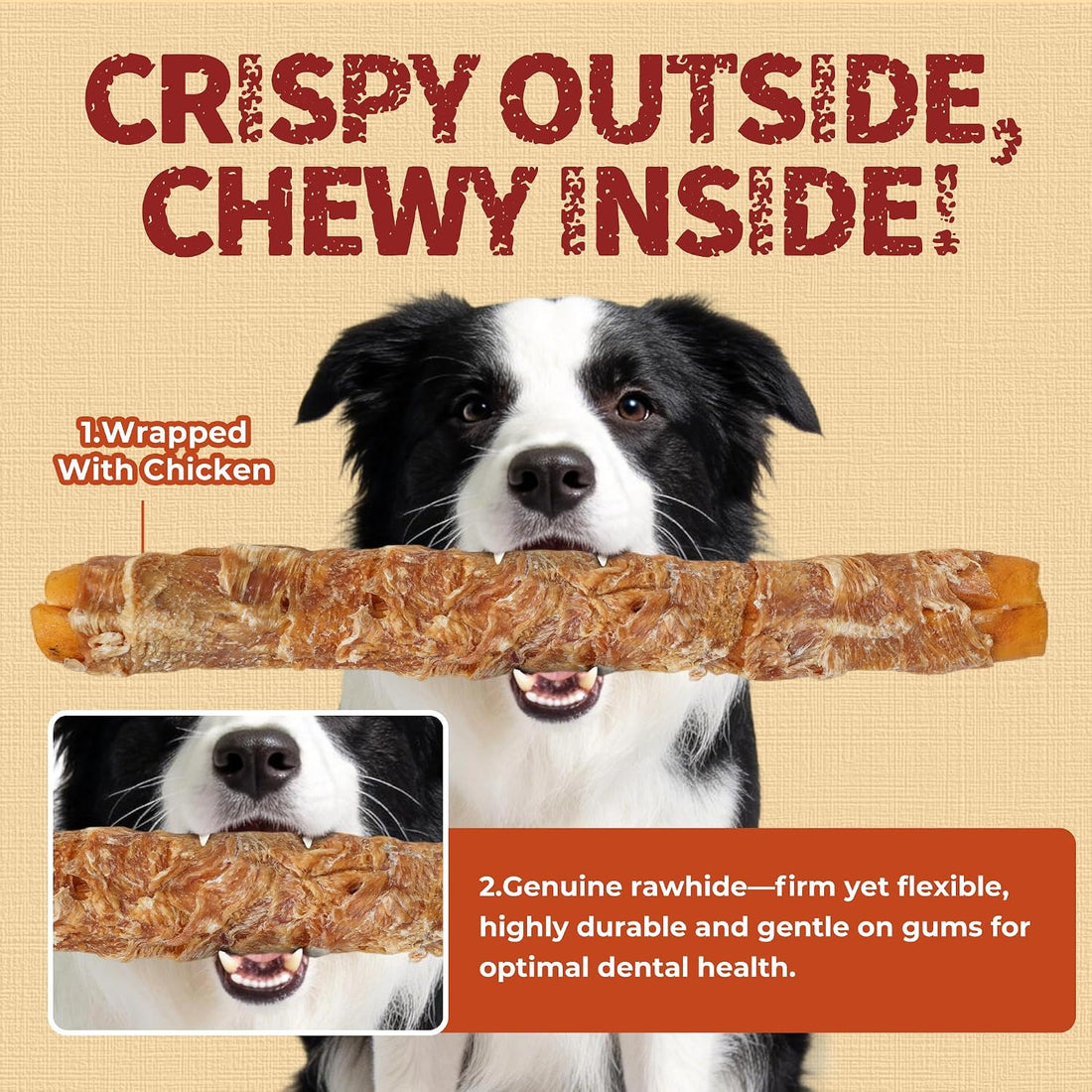 Just Try 2 Packs 13" Large Size Chicken Wrapped Rawhide Dog Chew
