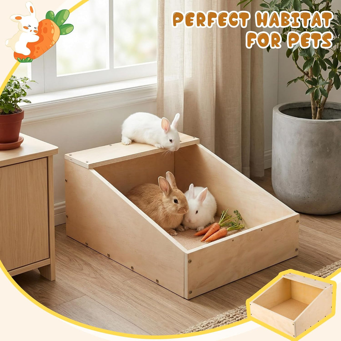 17"x12"x12" Wood Rabbit Nesting Box with Mat