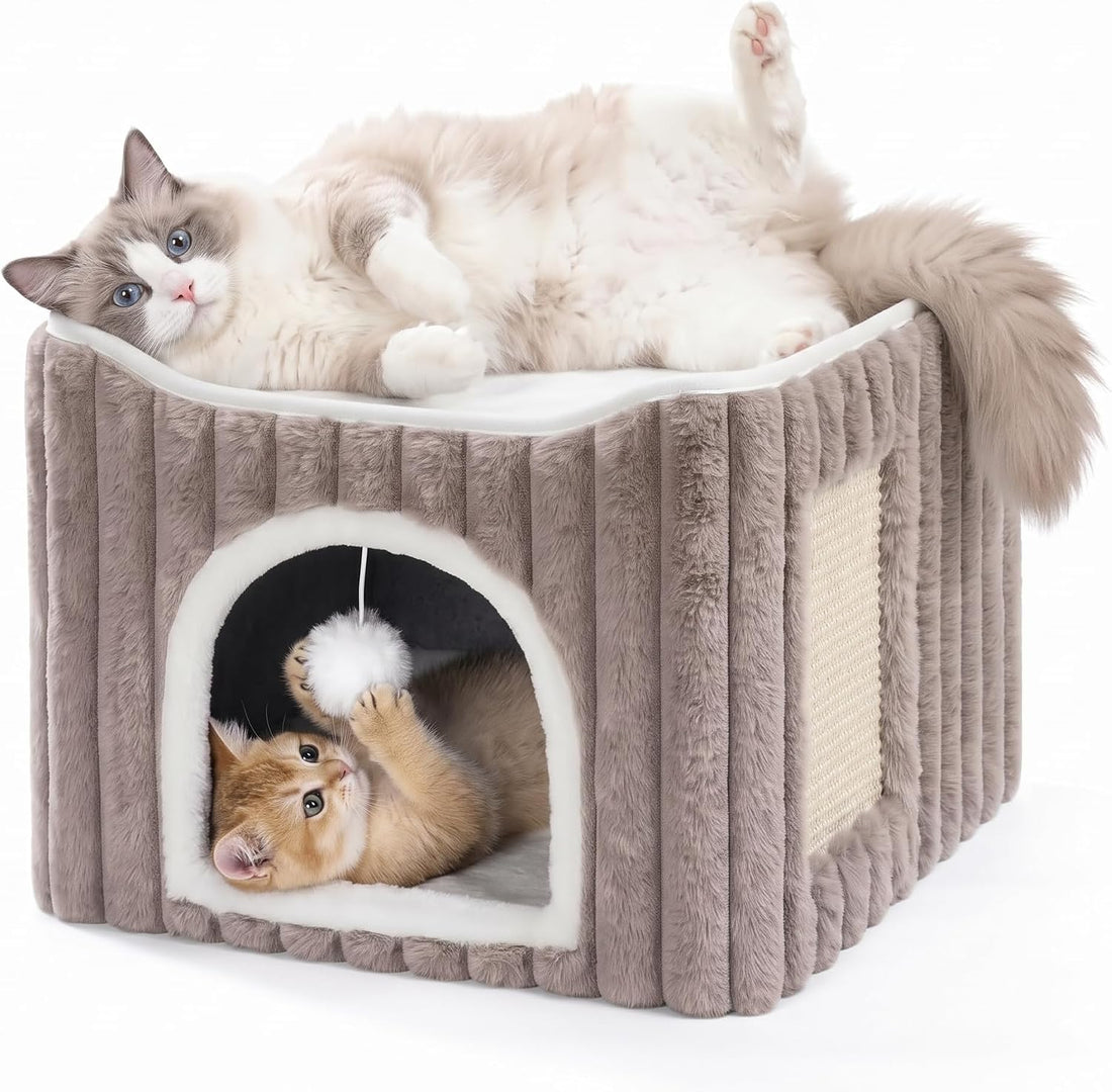 Avont 3-in-1 Cat Cave Bed for Indoor Cats with Scratch Pad