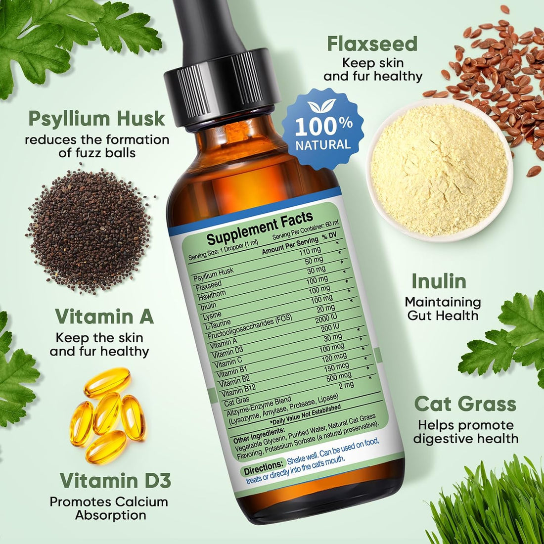 Cat Hairball Remedy Drops, 60 ml 2 Pack Cat Hair Ball Treatment