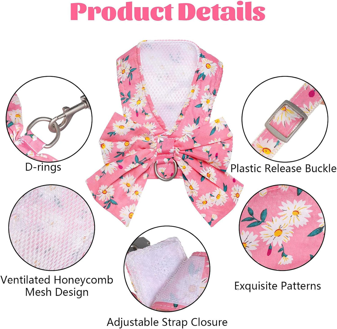 Dog Harness and Leash Set Adjustable Puppy Harness Mesh Vest Set Bow